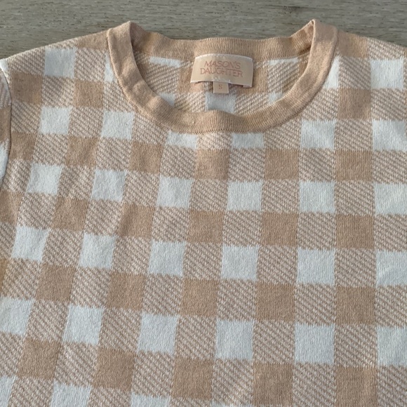 Mason’s Daughter Gingham Knit top knit in Blush cream size S classic plaid - Picture 9 of 9